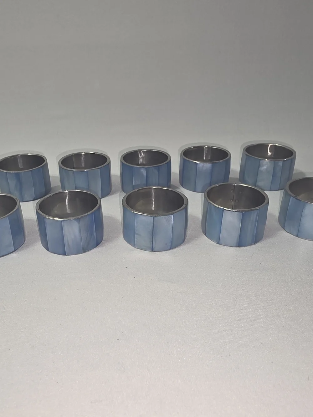 Blue Mother-of-Pearl Wide Napkin Ring Set - Elegant Table Accent
